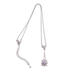 Elegant Shiny Silver Floral Drop Cubic Zirconia Pendant Necklace